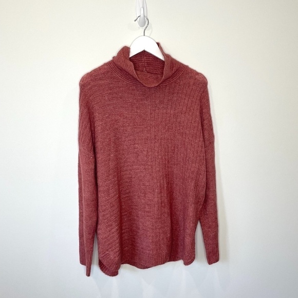 Como Vintage Pink Heather Ribbed Knit Mock Neck Turtleneck Sweater - Picture 1 of 6